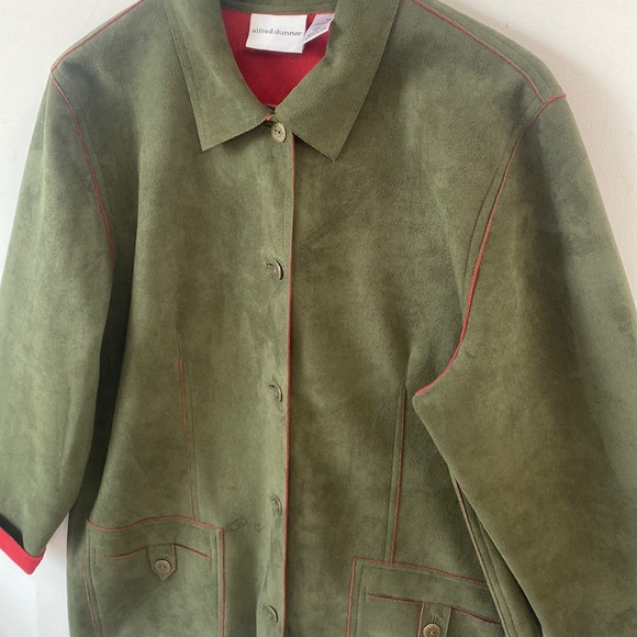 VTG 90’s Alfred Dunner Faux Microsuede Green and Red Microsuede Jacket, Size 14 - Picture 5 of 10